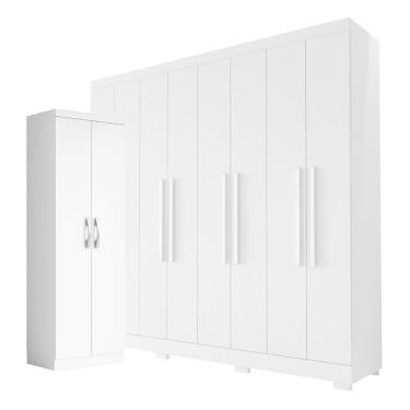 Imagem de Guarda Roupa Casal Porto 8 Portas 4 Gavetas E Armário Multiuso 2 Portas New Branco Brilho - Aramóveis