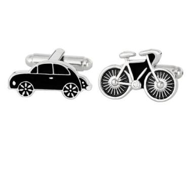 Imagem de Cufflinks Fun Car and Bicycle para homens em preto e prata - Yiweisai