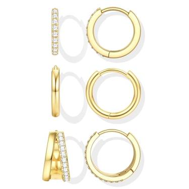 Imagem de YADOCA Brincos pequenos de argola de ouro para mulheres, na moda, pinos de prata esterlina, hipoalergênicos, dourados, prateados, brincos de cartilagem, brincos de argola de zircônia cúbica, conjuntos