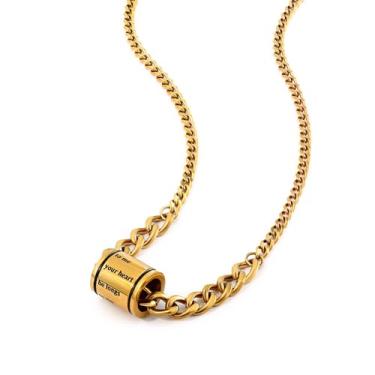 Imagem de Delicados colares banhados a ouro 18k para mulheres, corrente de elos cubanos com pingente cilíndrico – Joias minimalistas para elevar seu visual, uma herança moderna, combinando estilo elegante com