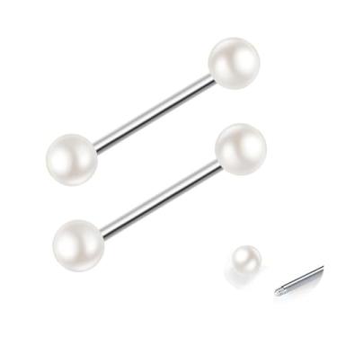 Imagem de ZYTAIJEW 2 peças G23 titânio 14G bico língua escudo barra 5 mm pérola extremidades roscadas externamente cartilagem brincos piercing corpo jóias comprimento da barra 6-14 mm, Titânio, Sem Pedra