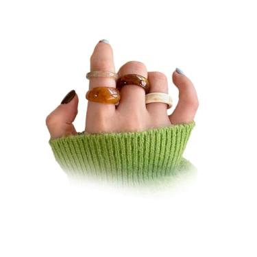 Imagem de Conjunto de anéis de junta de resina empilhável volumosa para mulheres, anel de articulação estética de acrílico multicolorido Y2k, acessórios modernos de joias para banquetes de festa, Large, Resina