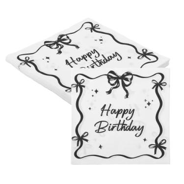 Imagem de Guardanapos de papel de feliz aniversário para mulheres, guardanapos de laço preto para decorações de festa de aniversário coquete chá de panela decoração de casamento arco aniversário tema