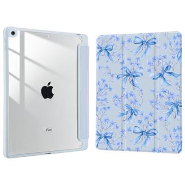 Imagem de Joyland Blue Bows&Floral para iPad 6ª/5ª geração de 9,7 polegadas 2018/2017, iPad Air 2/Air 1, capa embutida com capa à prova de choque, capa traseira transparente, despertar/hibernar automaticamente