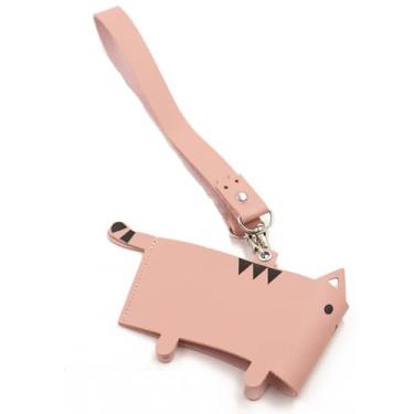 Imagem de Correia de suporte de copo PU Couro, Correia de suporte de garrafa de gato fofo, Bolsa de garrafa de água interessante, Correia de mão de suporte de copo criativo, Porta-garrafas de água (pink)