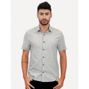 Imagem de Camisa Calvin Klein Jeans Masculina Manga Curta Tela Algodão Cinza Mescla-Masculino