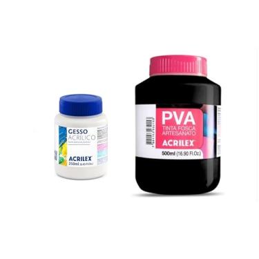Imagem de Kit Acrilex com Tinta PVA Fosca Preto 520 500ml + Base Acrílica Branco 250ml para Artesanato Madeira MDF Gesso Papel Cerâmica – Alta Cobertura e Secagem Rápida