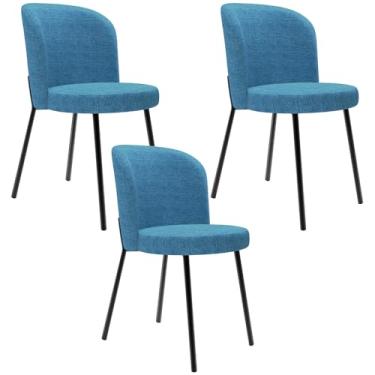 Imagem de Kit 3 Cadeiras Para Sala de Jantar Cozinha Estofada Gavi L02 Linho Azul - Lyam Decor