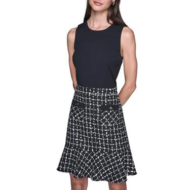 Imagem de Karl Lagerfeld Vestido feminino sem mangas com saia de tweed contrastante, Preto e branco macio, 40