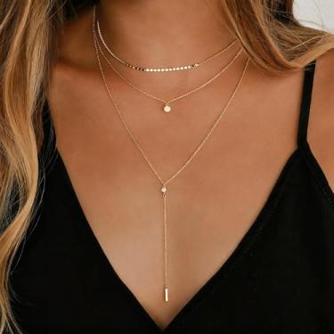 Imagem de Colar em camadas para mulheres, colar em camadas douradas, conjunto de joias, presentes, presentes de Natal, presentes de amizade, presentes para mulheres, dia dos namorados, Medium, Latão, Sem Pedra