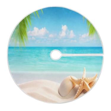 Imagem de Blueangle Saia de árvore de Natal para praia ensolarada de 90 cm - poliéster macio e resistente a rugas, decoração de férias para festas de Natal, árvore festiva e decoração de casa (141)