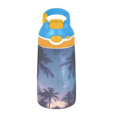 Imagem de ATTX Garrafa de água Coconut Trees Starry Sky de 473 ml - Garrafa de água reutilizável Tritan Sports & Travel com canudo e tampa de bico pop-up #29