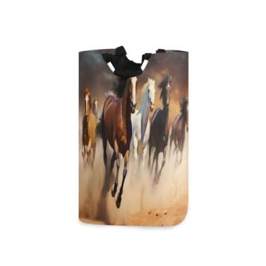 Imagem de Blueangle Cesto de lavanderia dobrável para cavalos de corrida com alças – Saco de cesto de roupa impermeável dobrável | Solução de armazenamento de roupas que economiza espaço para dormitório