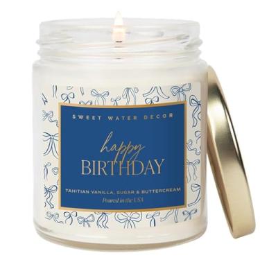 Imagem de Sweet Water Decor Frasco de vela de feliz aniversário, cera de soja não tóxica, vela azul com notas de aroma de baunilha taitiana, açúcar e creme de manteiga, tempo de queima de mais de 40 horas com