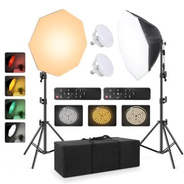 Imagem de Kit de iluminação contínua Softbox para câmera e vídeo – Softbox octógono de 71 cm x 71 cm, lâmpada superbrilhante regulável, tela colorida de nylon, suporte de luz, bolsa de transporte