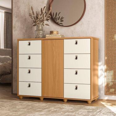 Imagem de Cômoda Larissa Com 8 Gavetas Móveis Albatroz Carvalho Grife/off White