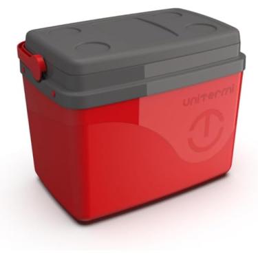 Imagem de Cooler Térmico 7,5 Litros, Capacidade 12 Latas, Vermelho, Polipropileno, 24x32x19cm, com Tampa Dupla e Porta Copos