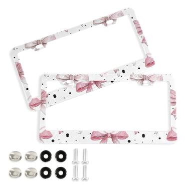 Imagem de SEHANY Lindas molduras de placa de licença de arco rosa, capas de moldura de alumínio à prova de ferrugem com orifícios elípticos e parafusos, serve para acessórios de carro de tamanho padrão de