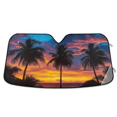 Imagem de ATTX Palmeiras de coco pára-brisas de carro 134,6 cm x 59,7 cm escudo solar universal com proteção UV, persiana de janela frontal automática dobrável para caminhões Sedans SUVs #346