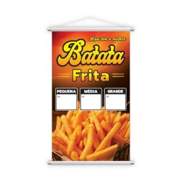 Imagem de Banner Decorativo Batata Frita, Cartaz para Restaurante, Tamanho 60x40cm, Design Colorido com Fundo Laranja e BS213-60x40