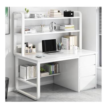 Imagem de HGTRH Mesa de computador, mesa de escrita moderna, 3 gavetas e prateleiras de armazenamento, mesa de estudo, mesa de estudo, mesa de estudo, mesa de laptop, mesa de escritório, mesa de jogos, branca