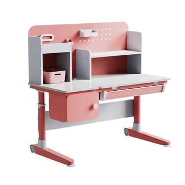 Imagem de Mesa infantil com armazenamento, altura ajustável, ergonômica, inclinável, mesa de estudo, mesa de desenho, estação de computador, prateleira embutida, multifuncional, carmim