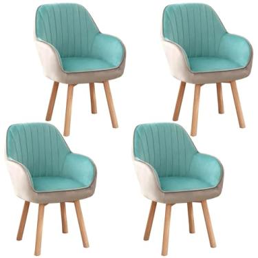 Imagem de Mesa de jantar giratória do século médio, cadeira de veludo com braços e pernas de madeira almofada de látex 550 libras capacidade de peso e 4 peças