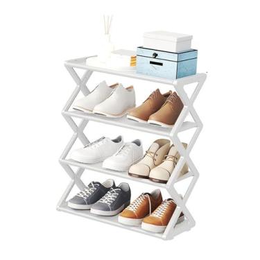 Imagem de HEEPDD Rack de Sapatos Dobrável de 4 Camadas, Ferramenta que Economiza Espaço, Organizador de Armazenamento de Sapatos de Montagem Gratuita Com Design de Várias Camadas, para Armário, (Branca)