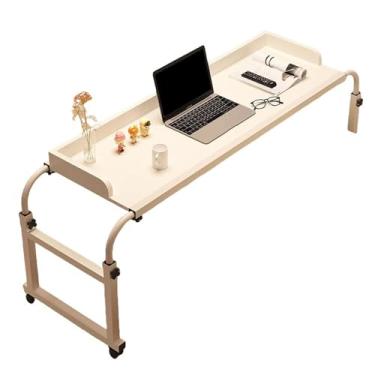 Imagem de HGTRH Mesa sobreposta com rodas, mesa móvel de altura ajustável sem defletor/com defletor 120/140 x 40/50 cm ajuste de altura 65-95 cm branca com defletor 140 x 40 cm