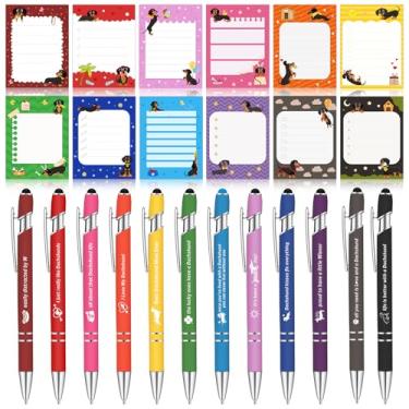 Imagem de Geyee 24 peças de notas adesivas de dachshund com canetas engraçadas, blocos de notas divertidos para adultos amantes de cães, 7,6 x 10,2 cm, com frases, para presentes de Natal, laboratório, material