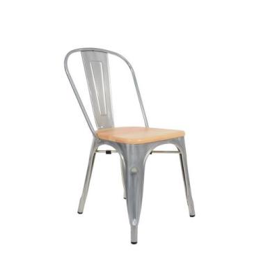 Imagem de Cadeira Tolix Sem Braços - Assento Madeira Clara - Cor Galvanizada - s