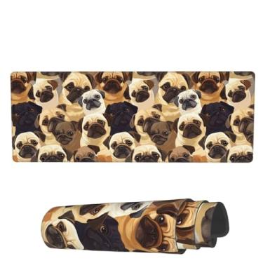 Imagem de Famame Tapete de mouse para laptop preto branco marrom Pugs tapete de mesa com bordas costuradas 31,5 x 30 cm antiderrapante grande teclado borracha tapete de mesa de escrita para escritório casa