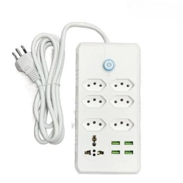 Imagem de Régua Filtro de Linha com 7 Tomadas Extensão Elétrica 1 Universal 4 USB Bivolt 10A Cabo de 2 Metros Seguro e confiável(7 Tomadas 4 USB)