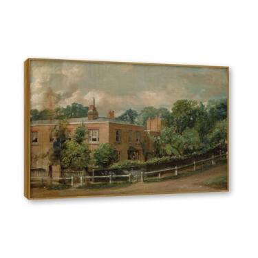 Imagem de Moldura de teca. Arte em tela romantismo estilo constable (paisagem 48), pintura de paisagem inglesa emoldurada, decoração de parede elegante para sala de estar escritório. 50 x 70 cm - 19,6 x 27,5