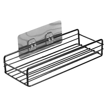 Imagem de Rack de Condimentos Montado em Parede com Punção Fio Metal - Estante Armazenamento Cesto para Economizar Espaço Gancho Adesivo Banheiro e Cozinha