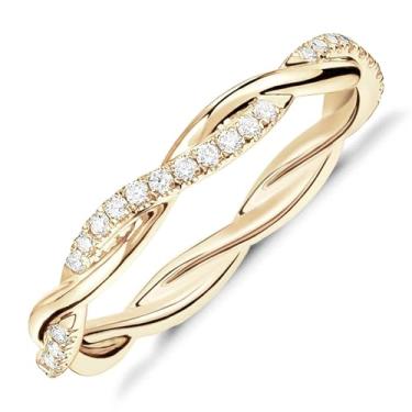 Imagem de Aliança Eternity banhada a ouro 14K com zircônia cúbica - Design entrelaçado elegante com qualidade premium e características hipoalergênicas para mulheres, Titânio, Sem pedra preciosa