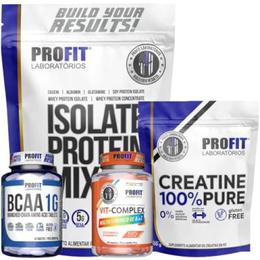 Imagem de Kit Whey Isolate Protein Mix 900g + Creatina Monohidratada 100% Pura 250g + BCAA 60caps + Multivitamínico Vit Complex A-Z 90caps - Profit (CHOCOLATE AO LEITE)