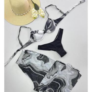 Imagem de Biquíni 3 Peças com Saída de Praia  Meia Taça com Bojo Removível  Calc