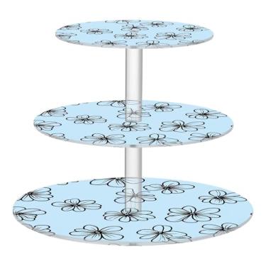 Imagem de CEBUGI Suporte de cupcake de 3 camadas, preto, delineado, flor, redondo, suporte de bolo, bandeja de servir em camadas de acrílico para chá, chá de bebê, casamento e mais