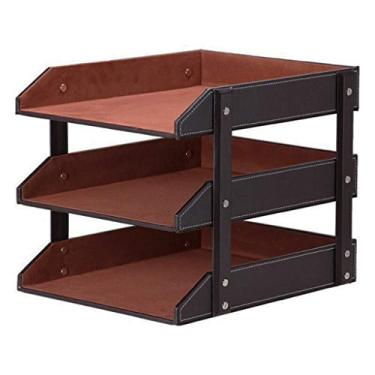 Imagem de LMJYU Organizador de arquivos de alta qualidade Rack de armazenamento de arquivos de negócios suporte de arquivo de couro preto/marrom organizador de mesa e armazenamento de 2 andares/3 andares