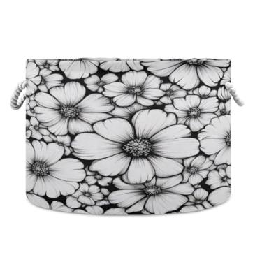 Imagem de WELLDAY Cesta de corda de algodão preto e branco floral_6 cesta de lavanderia de bebê para sala de estar, lavanderia, berçário, travesseiros, decoração de casa