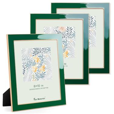 Imagem de Fun Memories Porta-retrato 20 x 25 cm – 3 peças de moldura de vidro esmaltado verde com borda de metal dourado e cavalete para exibição em bancadas, mesas, estantes, mesas e paredes (verde/ouro)