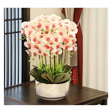 Imagem de LMJYU Presentes de flores artificiais, orquídeas, arranjo de flores – 59,9 cm de altura, orquídeas artificiais em vaso de flores Phalaenopsis de toque real para casa/escritório/pai