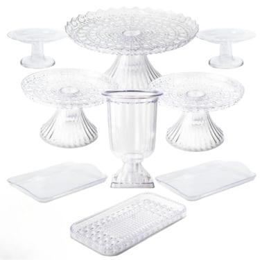 Imagem de Kit Cristal Esmeralda - Boleira Cake, 2 Cake Slim, Vaso Grego, 2 Mini Cakes e Bandejas 20x13cm - Decoração Sofisticada para Festas e Eventos