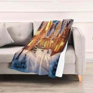 Imagem de Wassud Cobertores e mantas de Natal 152,4 x 228,6 cm, cobertor de vila de Natal para sofá, cadeira, decoração de casa