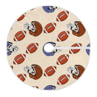 Imagem de Wassud Saia para árvore de Natal com laços seguros, capacetes e bolas de futebol de 90 cm, tapete de árvore de Natal festivo para festas de ano novo, decoração de casa