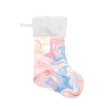 Imagem de Wassud Meia fofa de Natal com punho branco redemoinhos de aquarela 45,7 cm grande para decoração de lareira de lareira 1 pacote