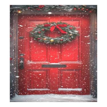 Imagem de STAYTOP Porta vermelha festiva guirlanda de Natal capa magnética para máquina de lavar louça, 58 x 66 cm, capa decorativa para geladeira para porta da frente, adesivo, máquina de lavar, painel de