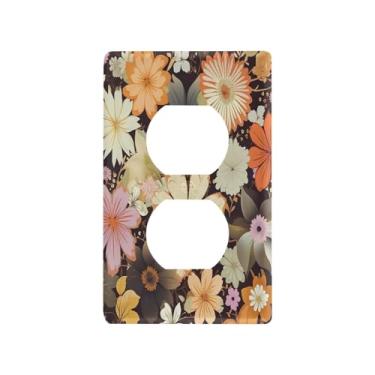 Imagem de Wassud Placa de cobertura de interruptor de luz, capas de tomada decorativas, placa de parede para tomadas elétricas, flor marrom claro, duplex 12 x 7 cm
