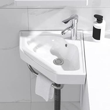 Imagem de Pia de canto para parede, pia de banheiro, lavatório pequeno de cerâmica branca, pia de vaso de porcelana montada na parede para fazenda, B